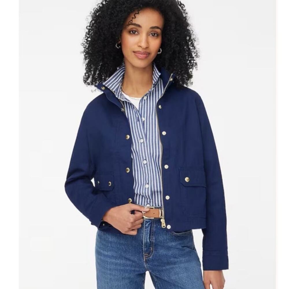 NWT J. Crew Twill Utility Jacket in Navy‎ Blue CG370 Size XXS Petite